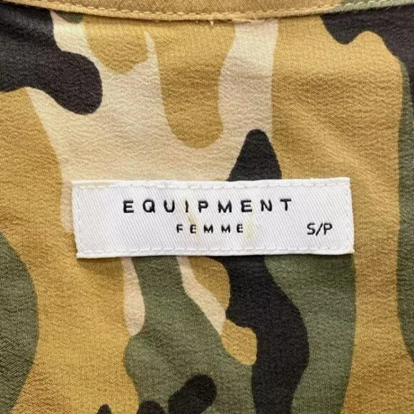Equipment Femme 100% Silk Shirt Dress Remy Utility Pockets Camo Camouflage Small - Picture 10 of 11